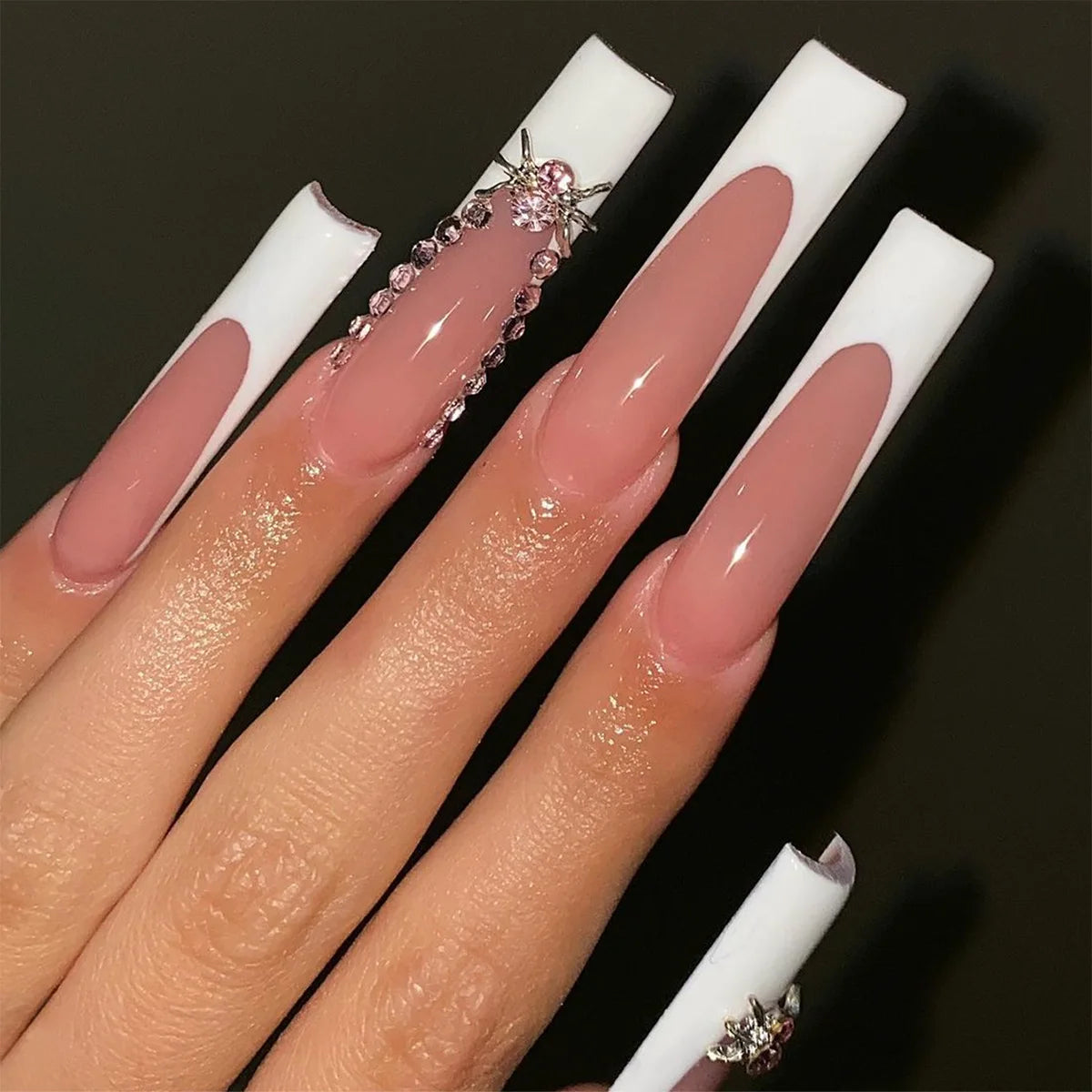 Bow Diamond Long Coffin Press-On Nails (24pcs)