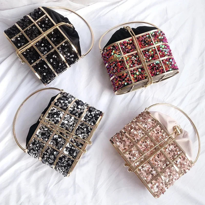 Luxe Pearl & Diamond Metallic Evening Bag