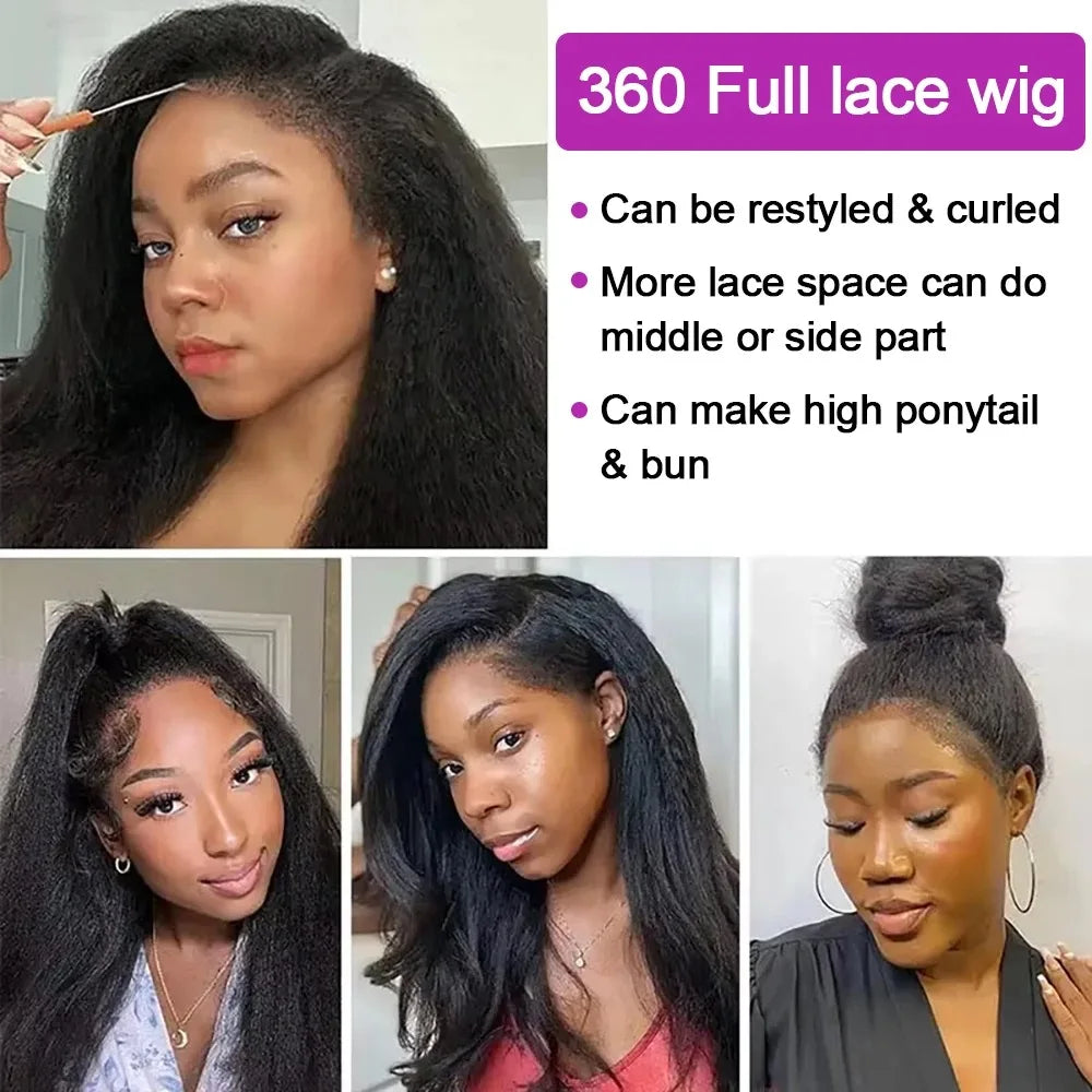 360 Invisi Strap Kinky Straight Wig - Full Lace Yaki 200% Density