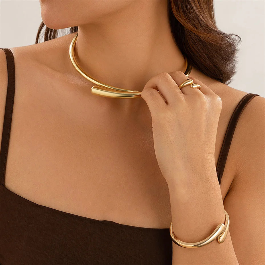 Punk Water Drop Bridal Set – Torques Choker, Cuff Bangle & Adjustable Rings