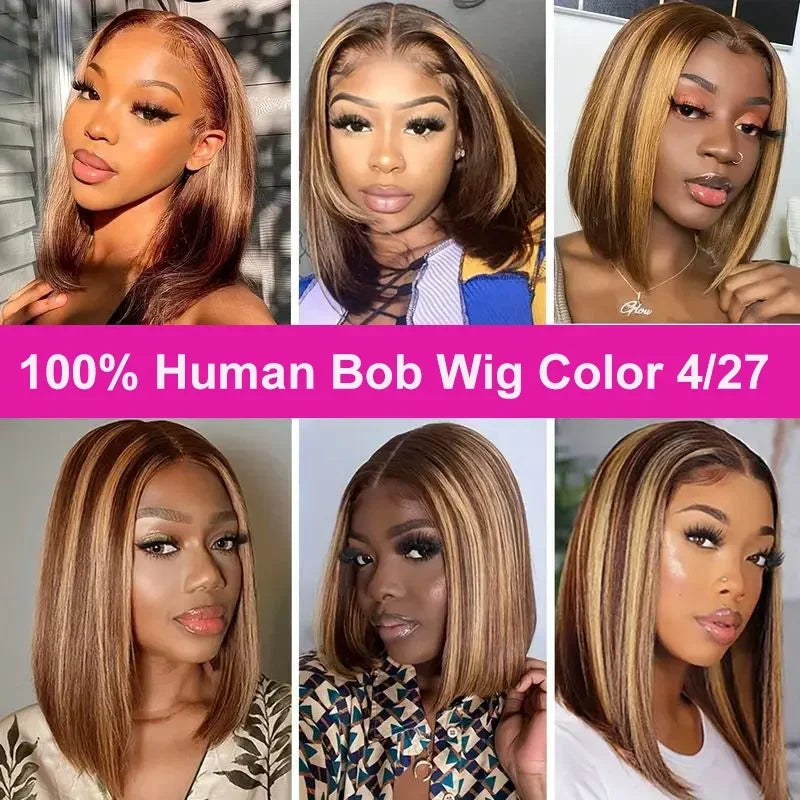 Highlight Blonde Short Bob Wig - 13x4 Lace Front 180-200% Density Human Hair