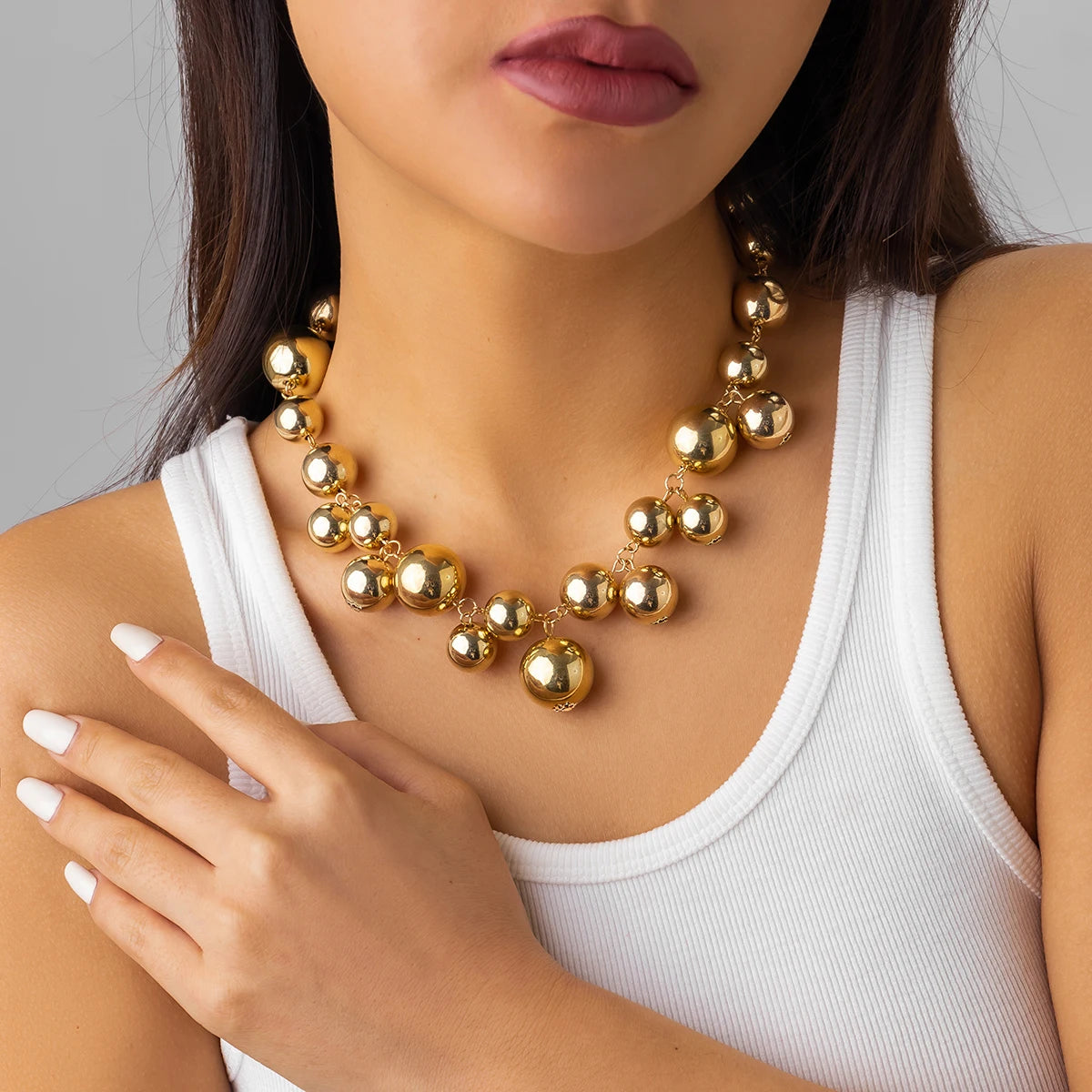 Chunky Acrylic Ball Bead Choker – Exaggerated Grunge Statement Necklace
