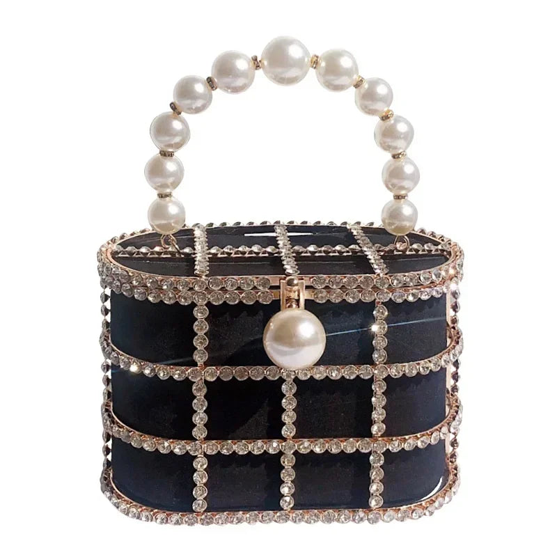 Luxe Pearl & Diamond Metallic Evening Bag