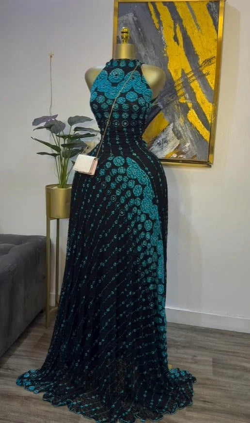 Sleeveless Mermaid Maxi Dress – Floral Print Floor-Length Evening Dress