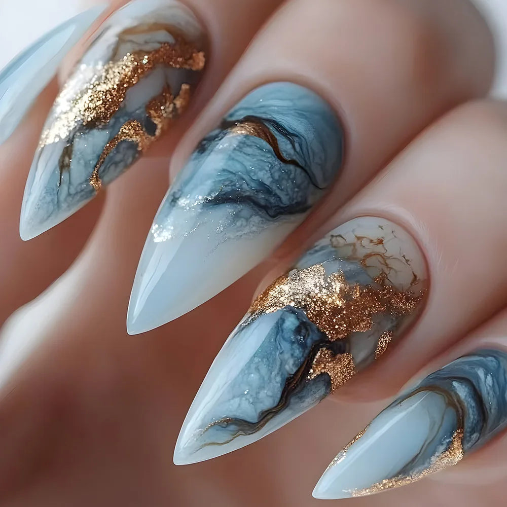 Nude Flower Rhinestone Stiletto Press-On Nails - Almond
