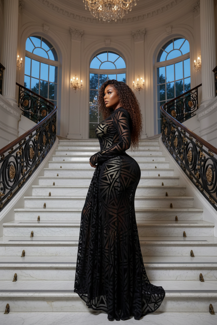 Black mesh dress side