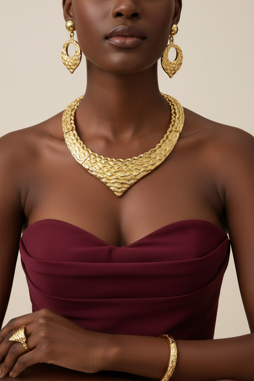 Blush & Luxe Dubai Gold Jewellery Set on Dark Skin Model
