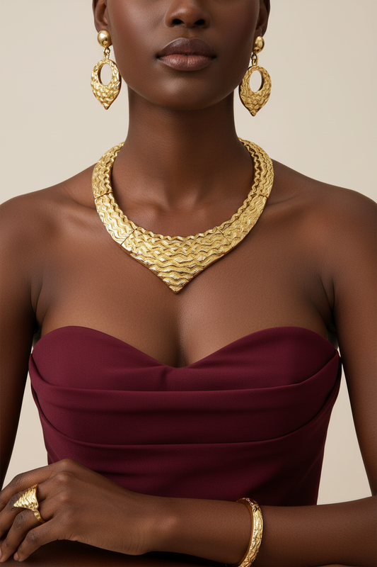 Blush & Luxe Dubai Gold Jewellery Set on Dark Skin Model