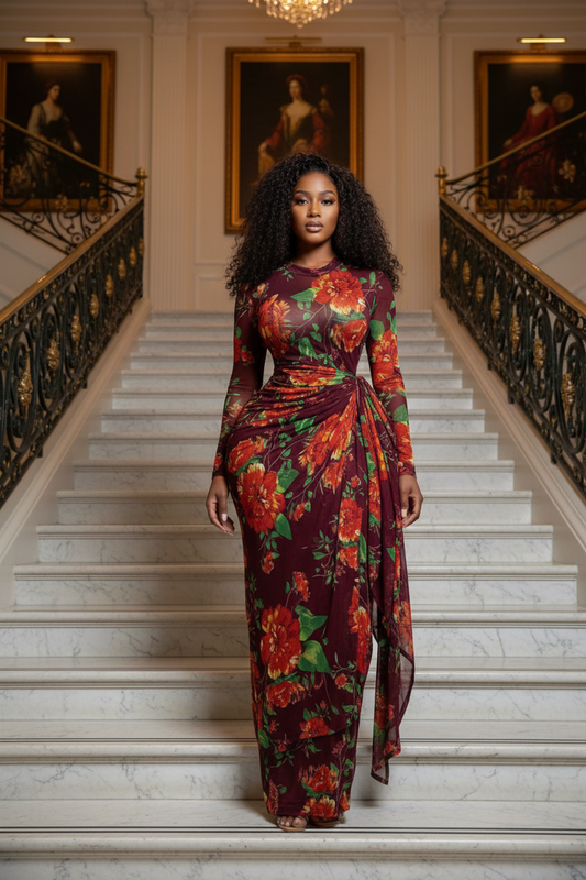 Burgundy floral dress front