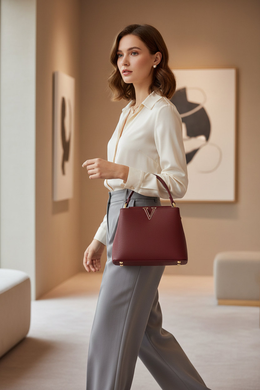 Burgundy V-Detail Satchel Lifestyle