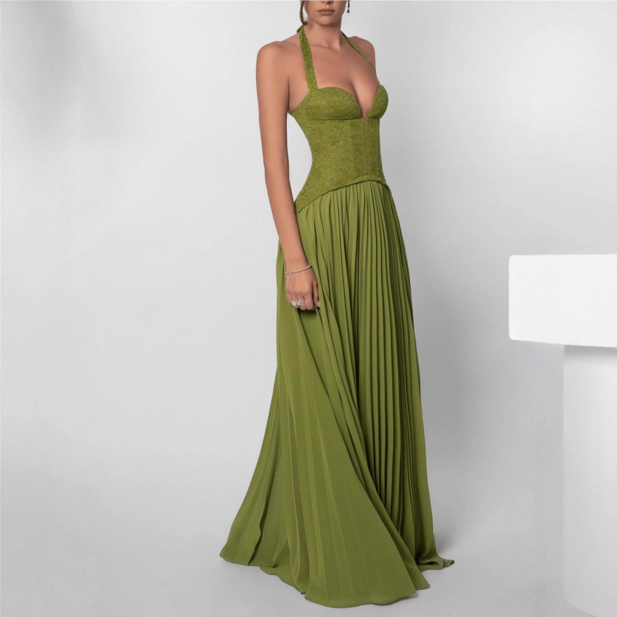 Backless Halter Pleated Dress - Evening Elegance