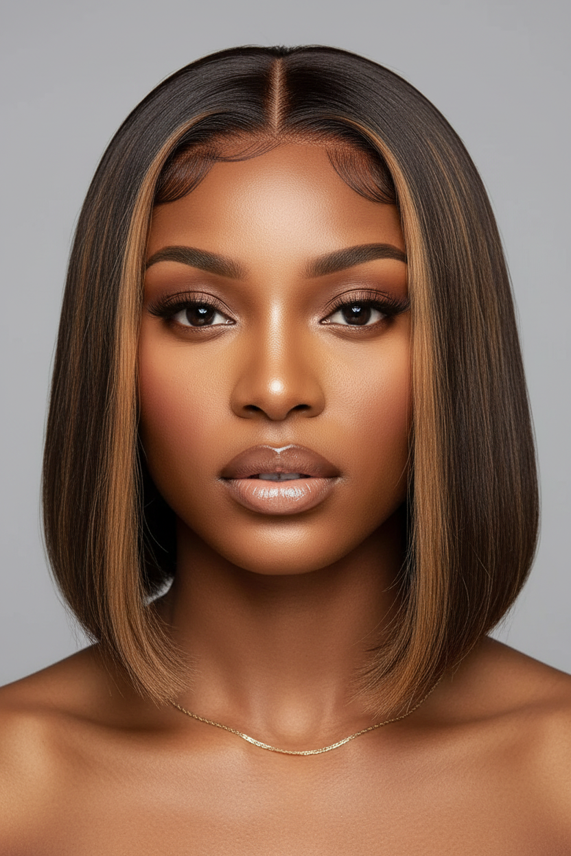 Highlight Blonde Bob - Middle Part