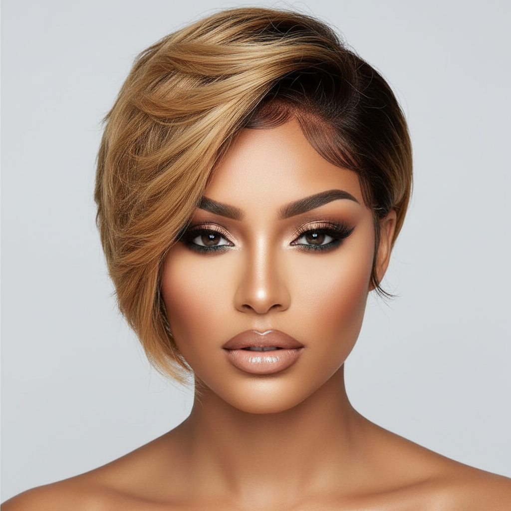 Honey Blonde Asymmetric Pixie