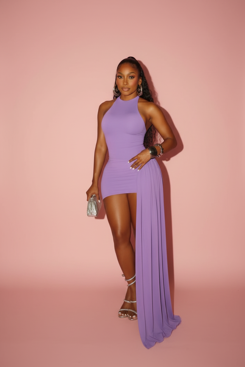 Petite model - three-quarter view, blush pink background
