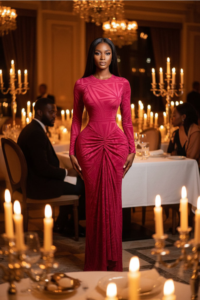 Rose red dress front