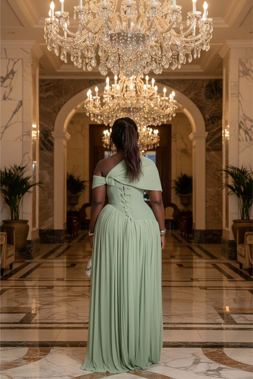 Sage green one-shoulder back
