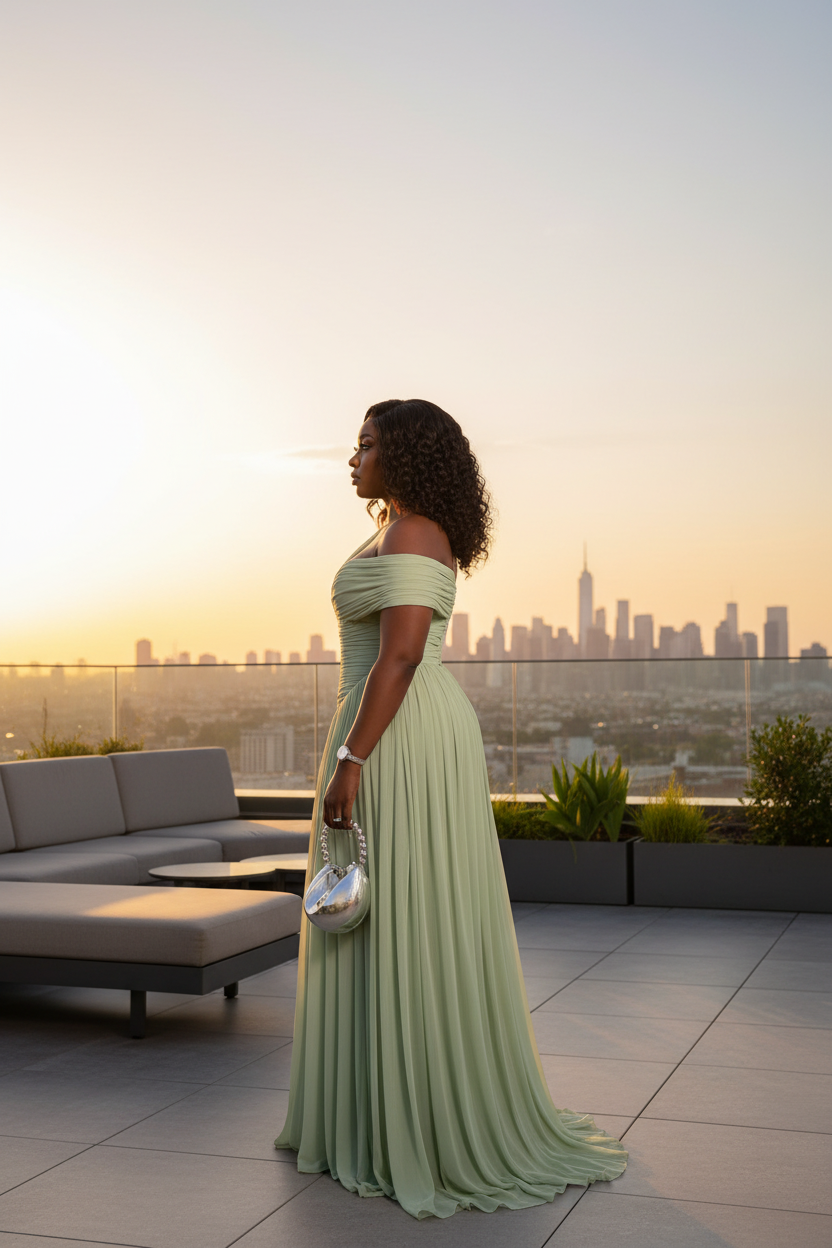 Sage green one-shoulder side