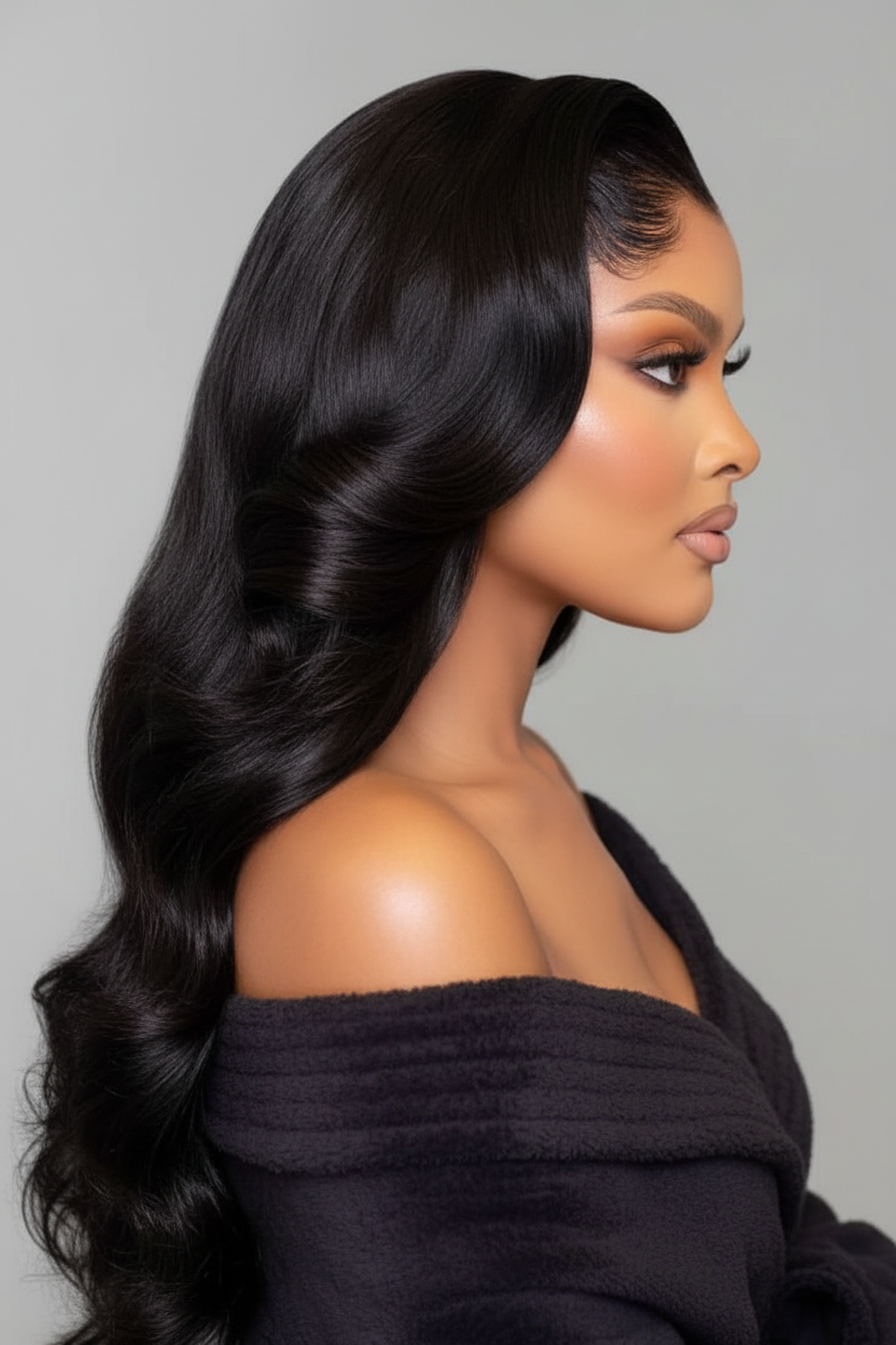 Side profile - Natural hairline with body wave
