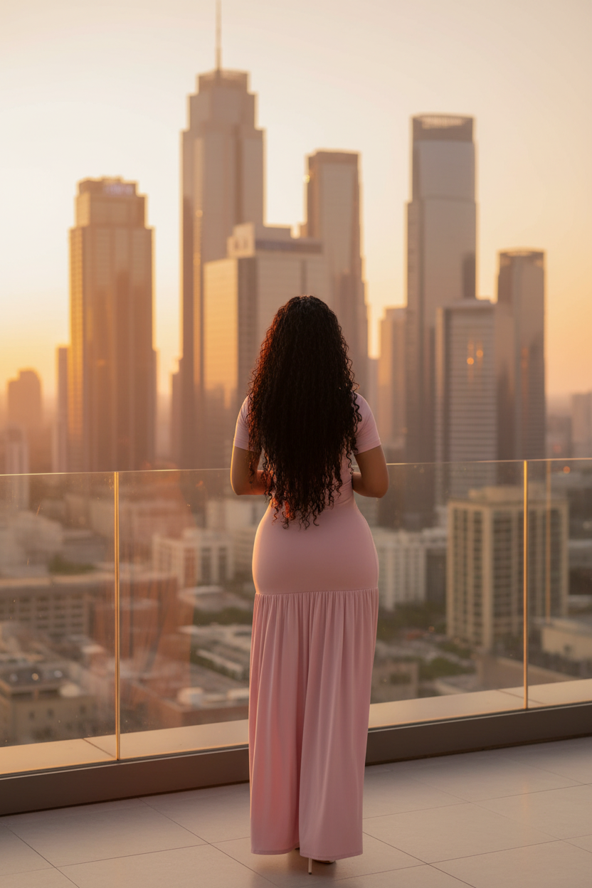 Slim model back view rooftop