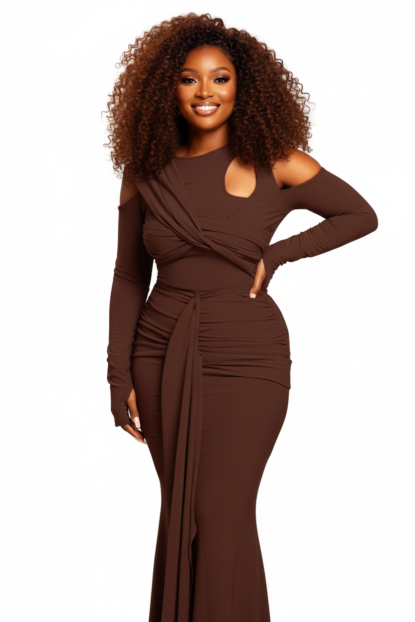 Slim model - Three-quarter view with kinky curly hair